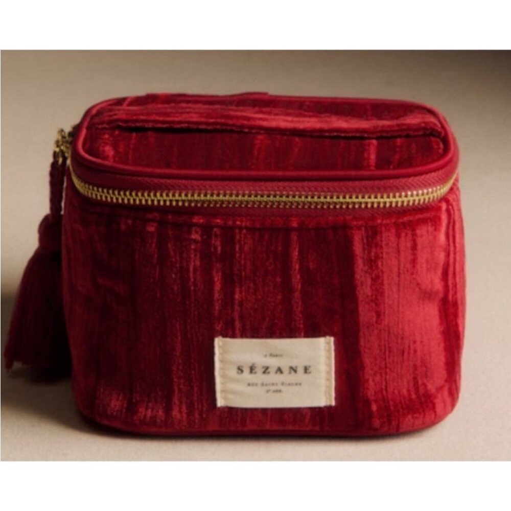 NWOT Sézane Red Velvet Vanity Case Makeup Travel Bag